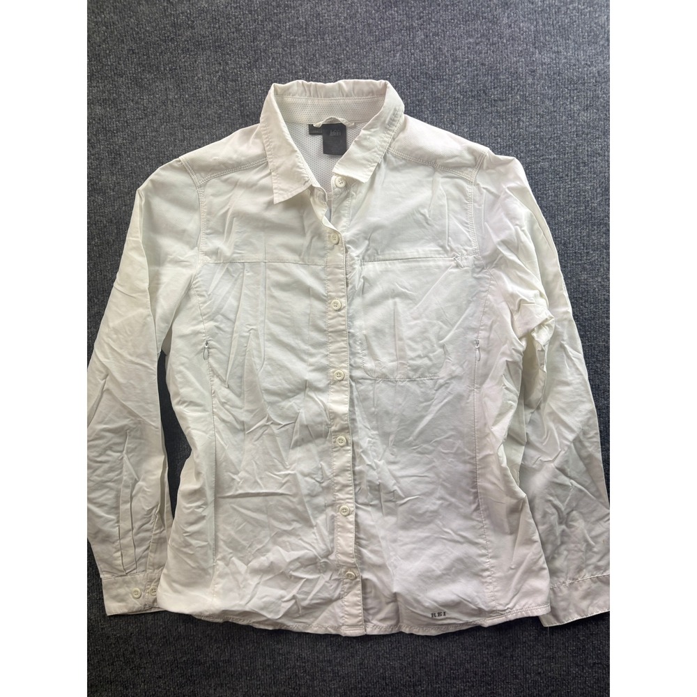 REI Sahara Button Down Shirt Womens M White Long Sleeve Hiking Ventilated